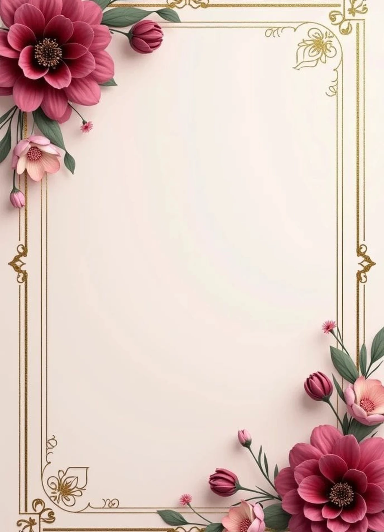 Card background with burgundy and gold flowers