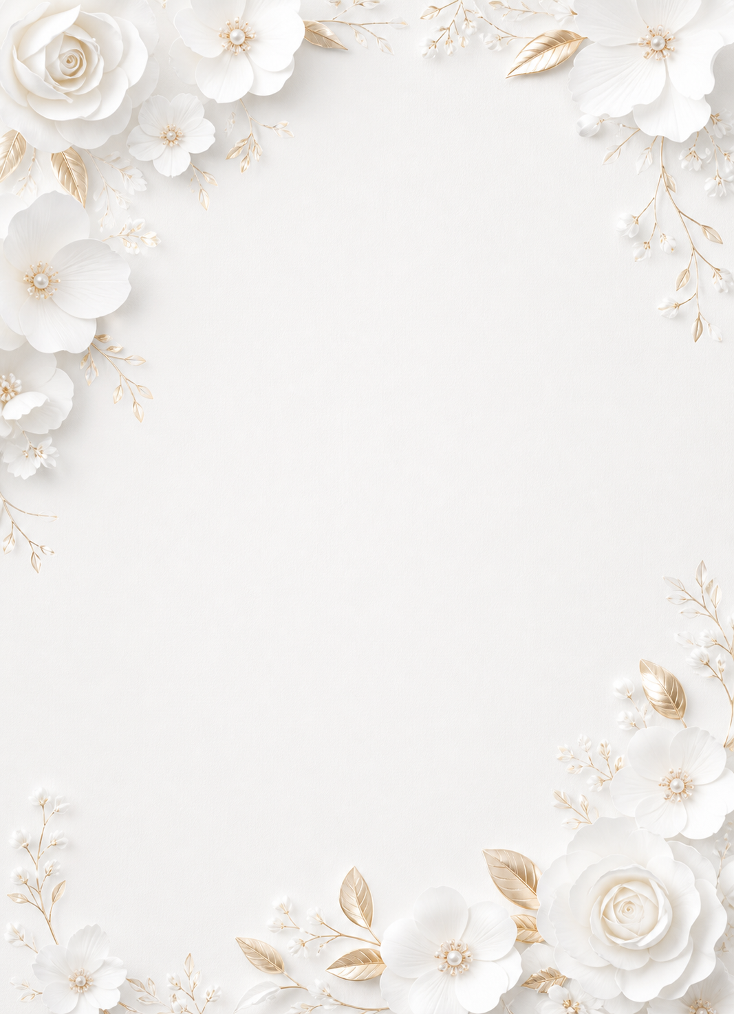 Card background with white flowers and gold accents