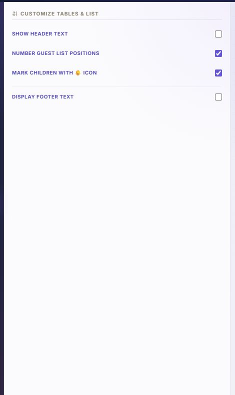 Content options for the header, numbering, child marker, and footer